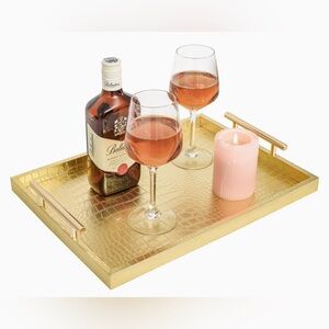 Set of 2 Modern Elegant Large Wood Serving Tray, Rectangle Decorative Tray Gold